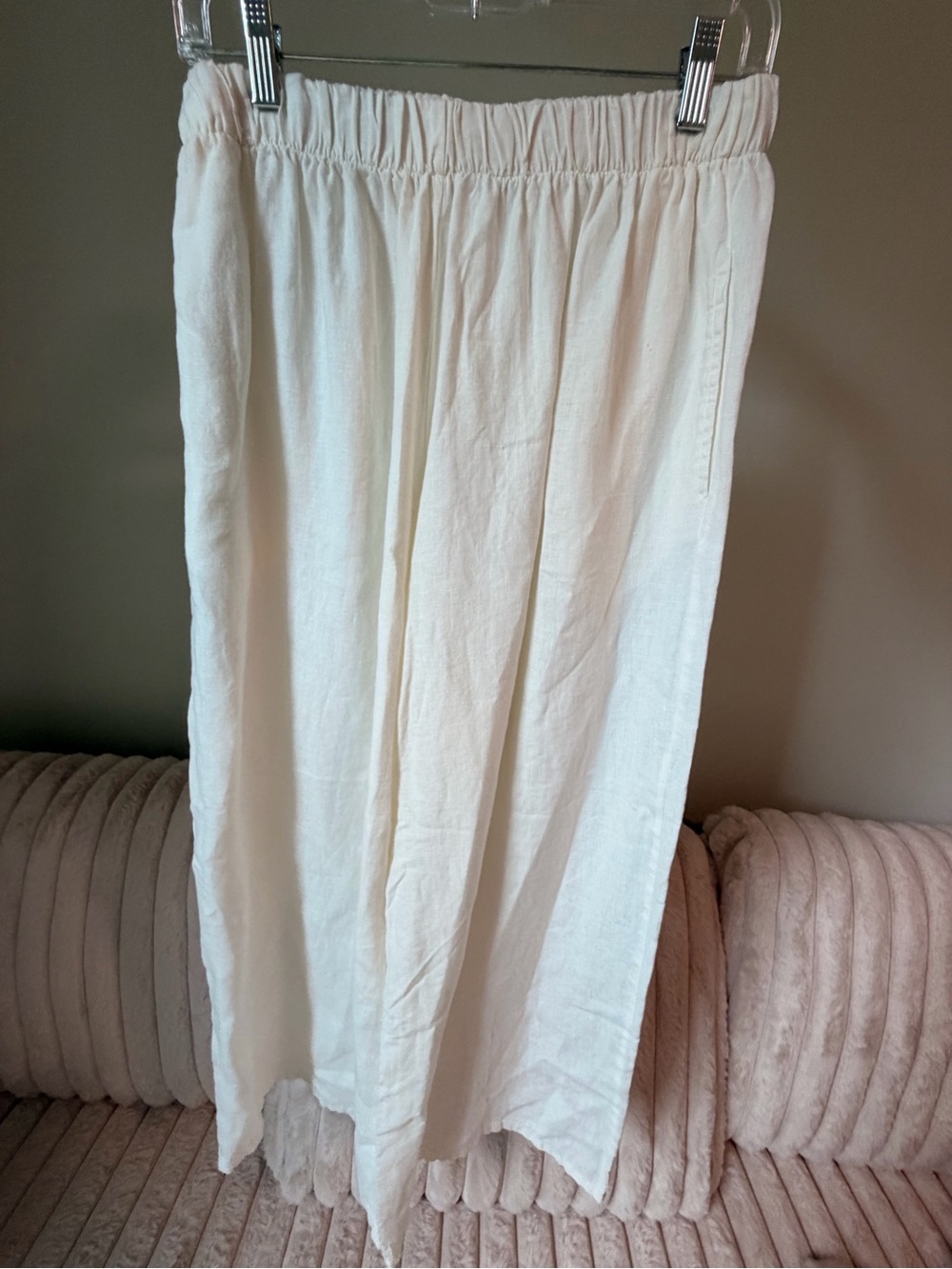 bryn Walker White Elastic-Waist 100% Linen Women’s Wide Leg Pants
